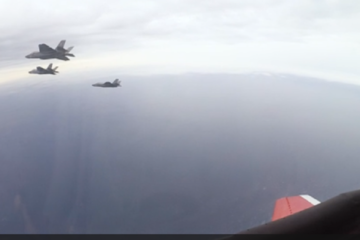 Three F35’s Fly Over Gulf of Mexico